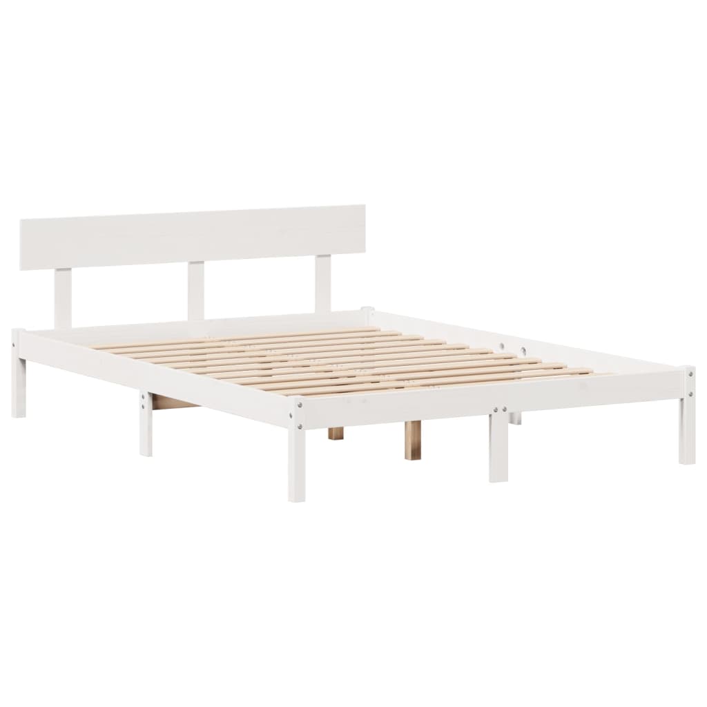 Cama con estantería sin colchón madera maciza blanca 150x200 cm v5986 - Vetonek