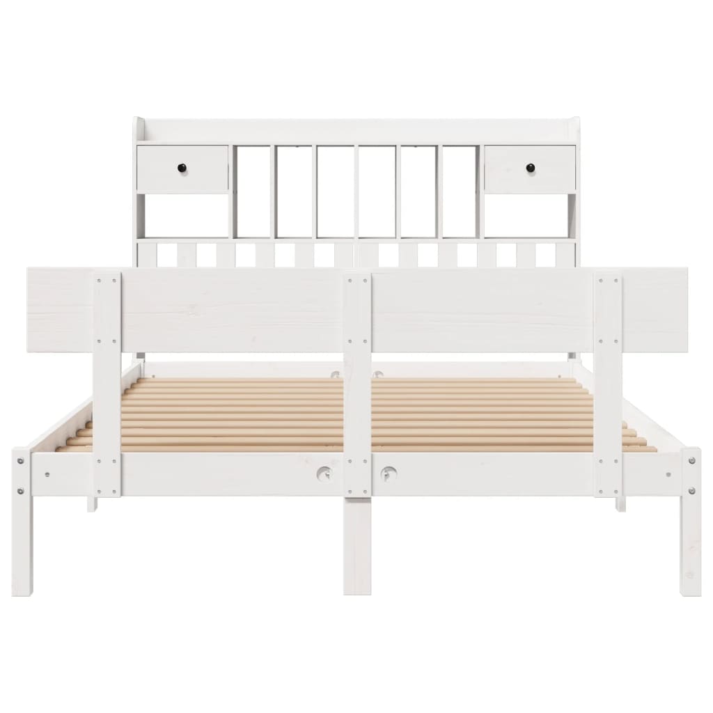 Cama con estantería sin colchón madera maciza blanca 150x200 cm v6242 - Vetonek