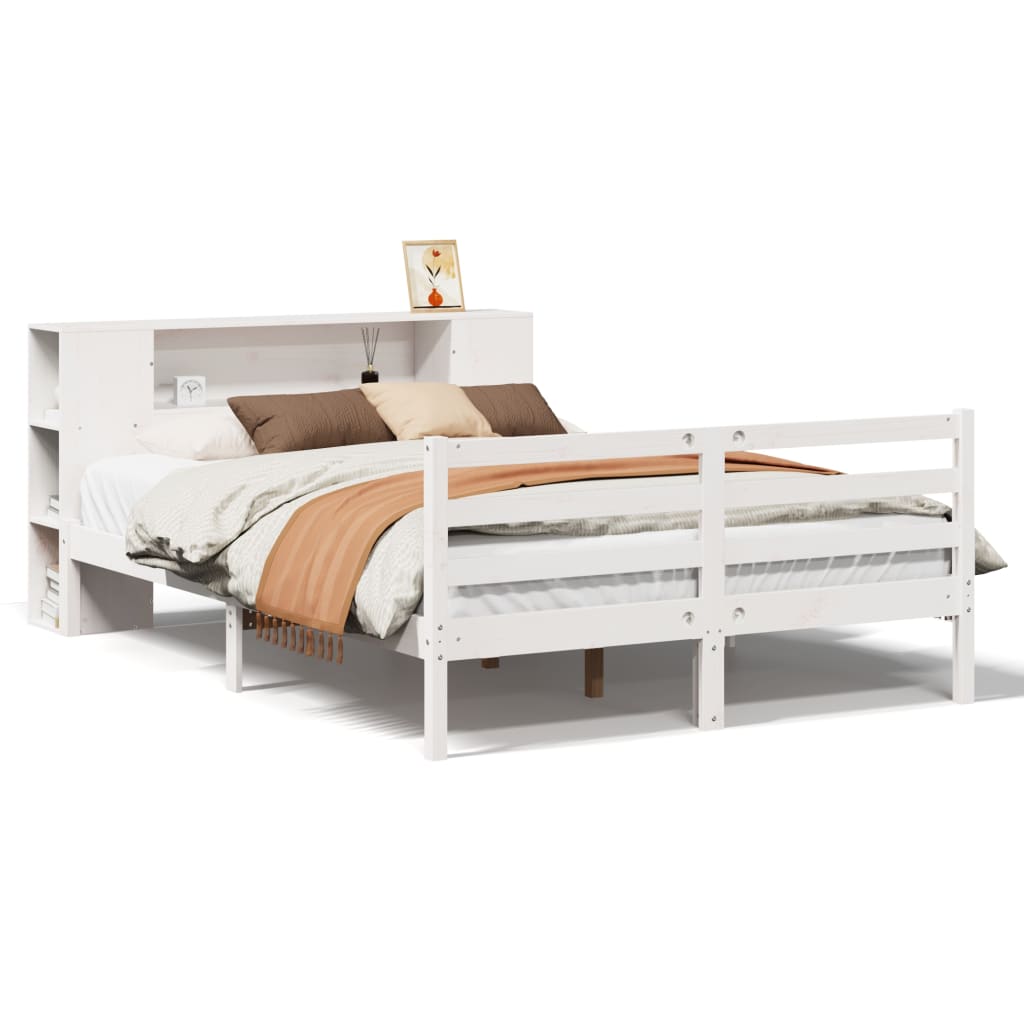 Vetonek Cama con estantería sin colchón madera maciza blanca 120x190 cm