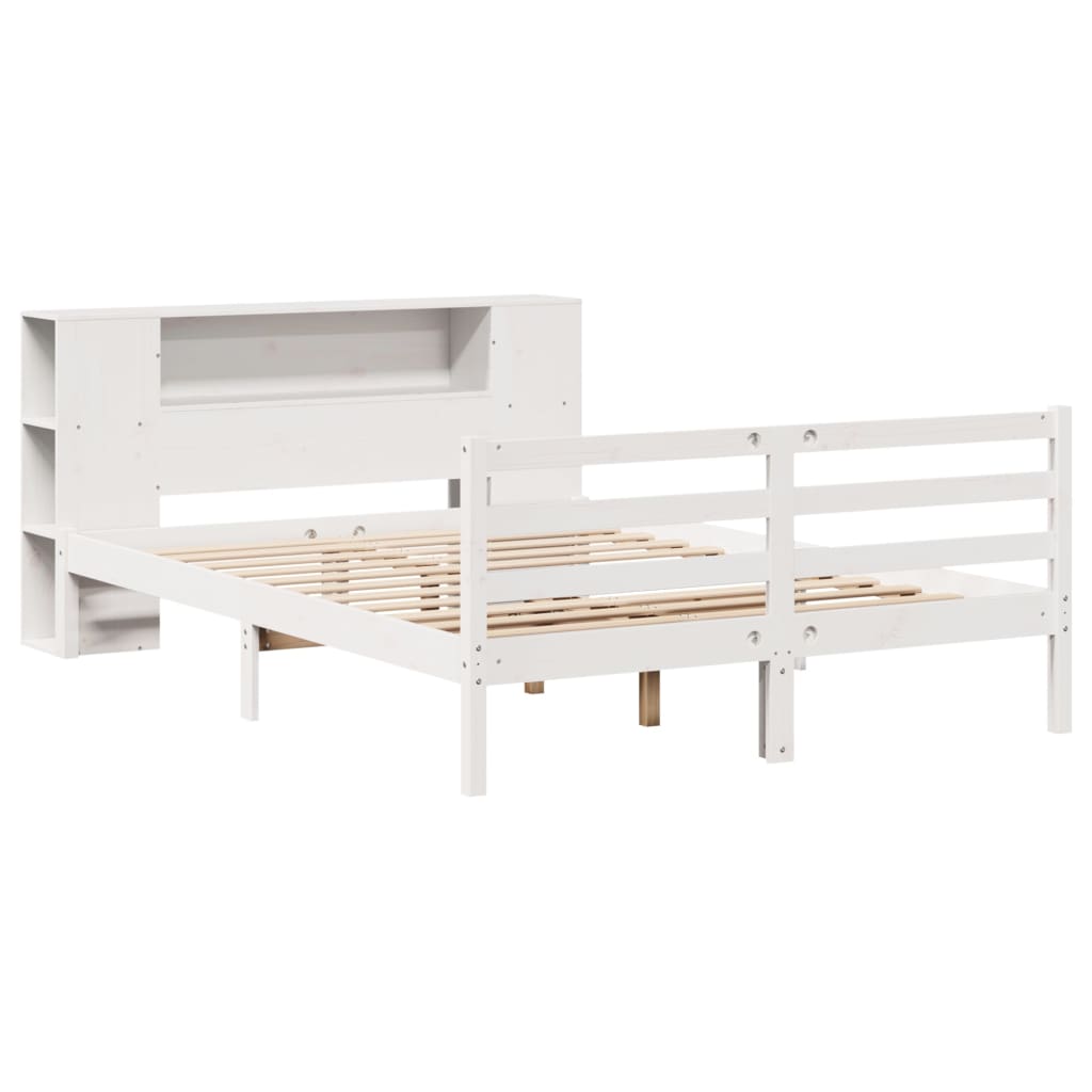 Cama con estantería sin colchón madera maciza blanca 120x190 cm v6327 - Vetonek