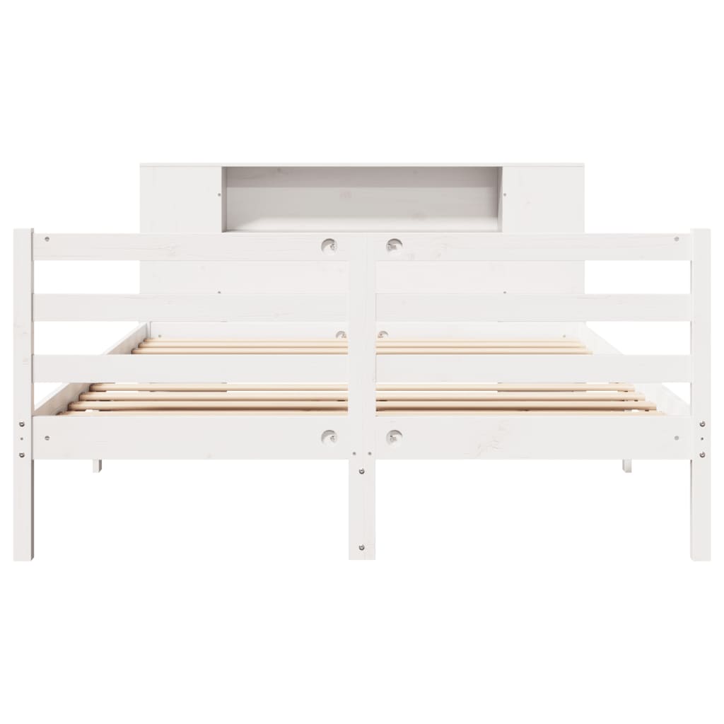 Cama con estantería sin colchón madera maciza blanca 120x190 cm v6327 - Vetonek