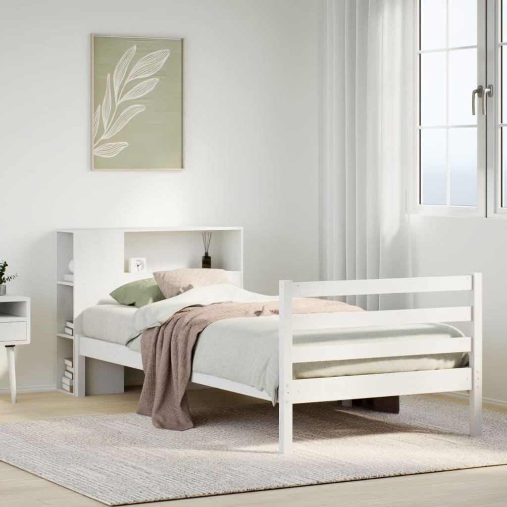 Cama con estantería sin colchón madera maciza de pino 90x190 cm v6617 Vetonek