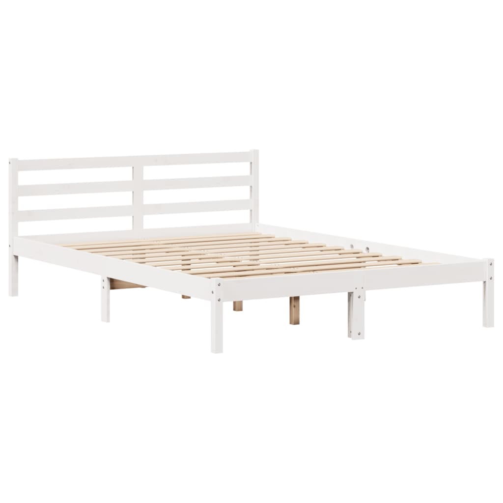 Cama con estantería sin colchón madera maciza blanca 120x190 cm V6754 Vetonek