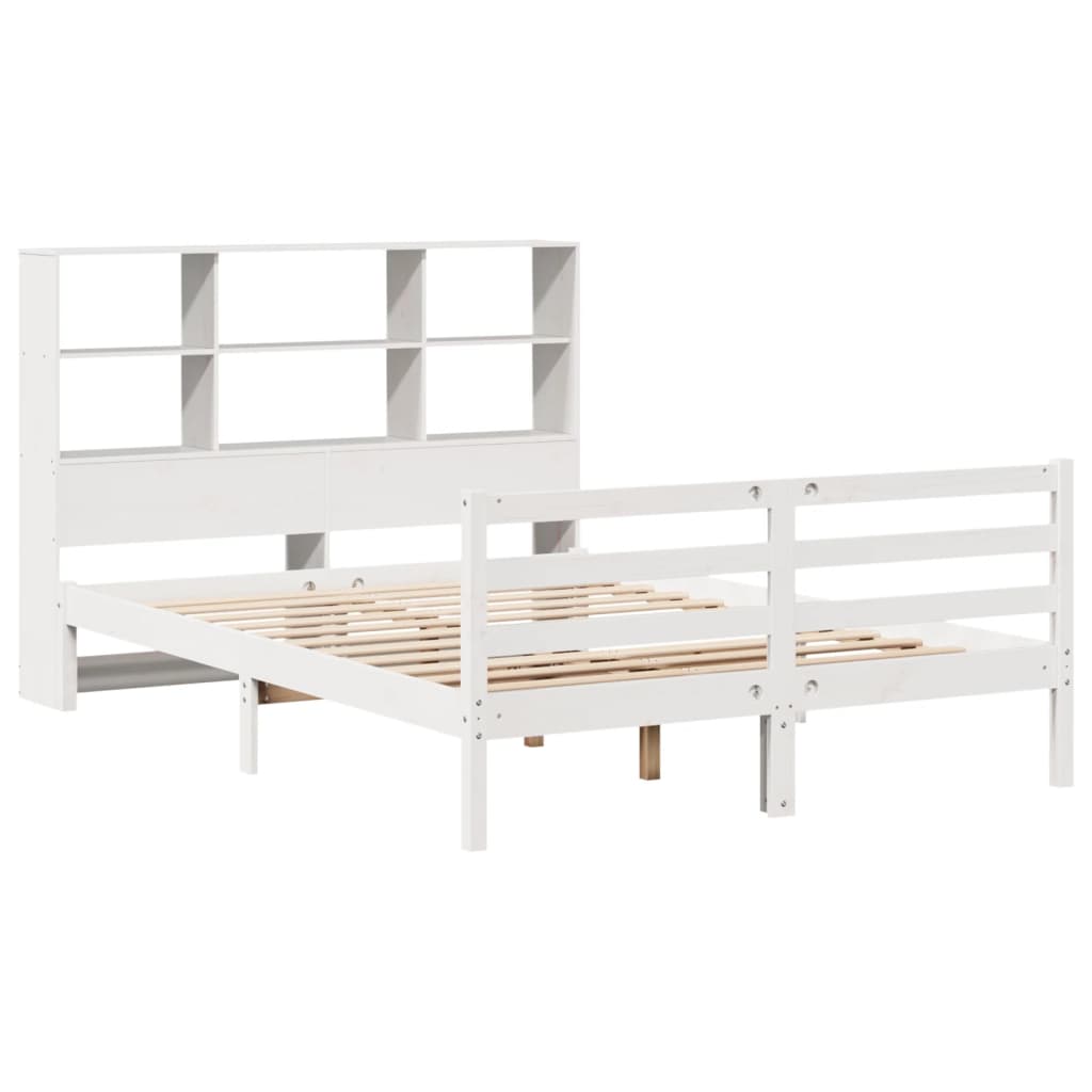 Cama con estantería sin colchón madera maciza blanca 120x200 cm V6853 Vetonek
