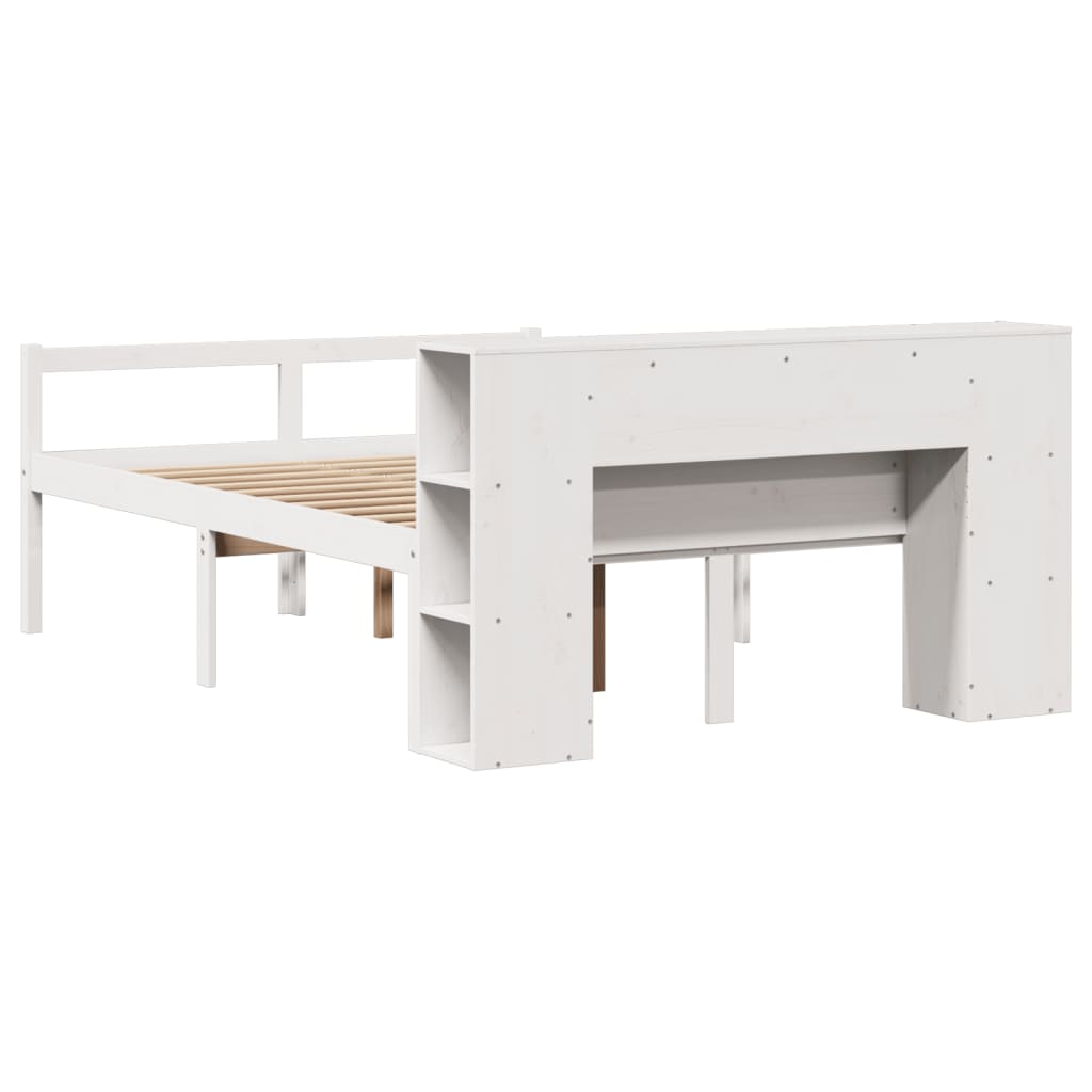 Cama con estantería sin colchón madera maciza blanca 120x200 cm - Vetonek