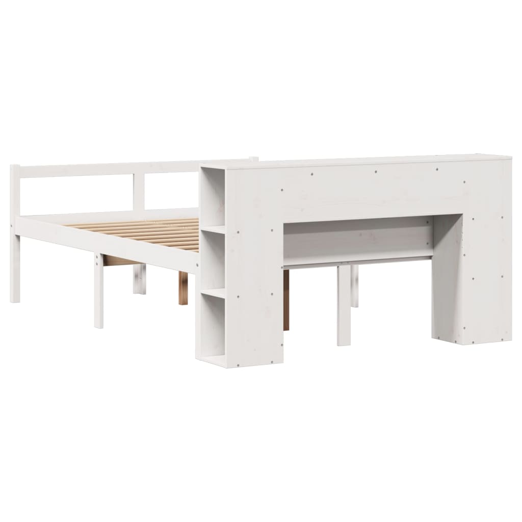 Cama con estantería sin colchón madera maciza blanca 150x200 cm v7591 - Vetonek