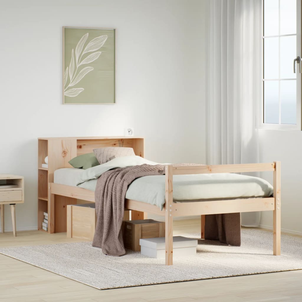 Cama con estantería sin colchón madera maciza de pino 90x190 cm v7775 Vetonek