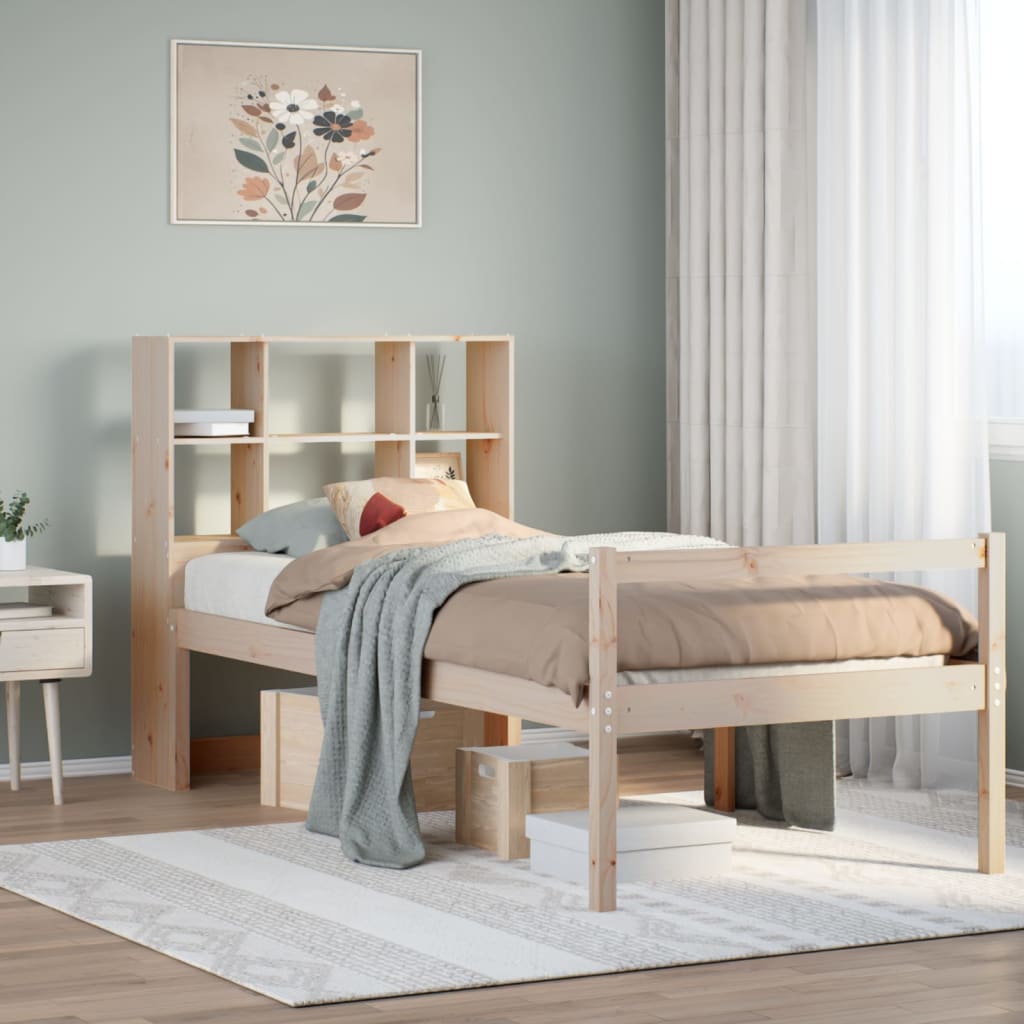 Cama con estantería sin colchón madera maciza de pino 90x190 cm V7898 Vetonek