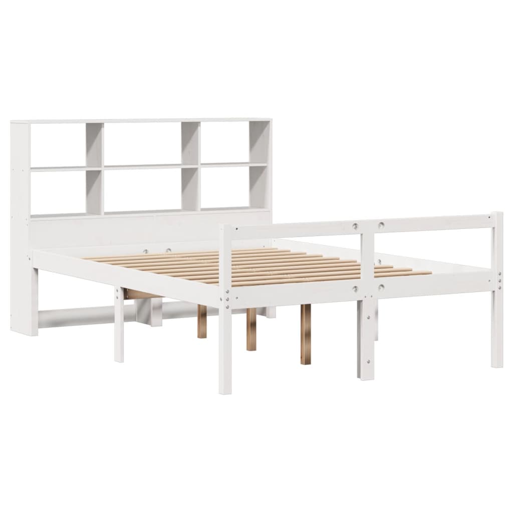 Cama con estantería sin colchón madera maciza blanca 150x200 cm v8062 - Vetonek