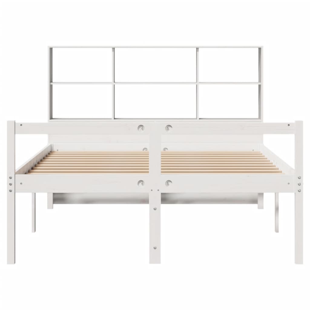 Cama con estantería sin colchón madera maciza blanca 150x200 cm v8062 - Vetonek