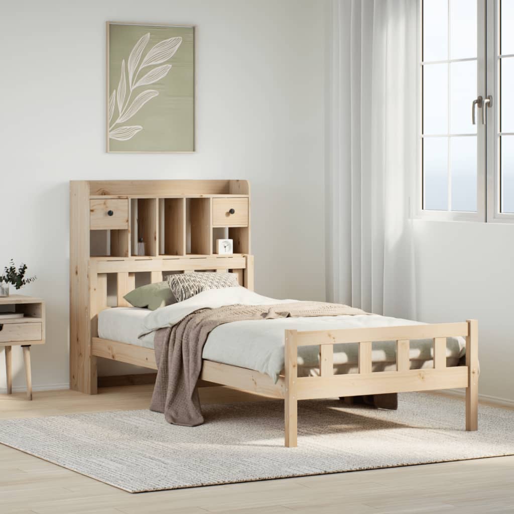 Cama con estantería sin colchón madera maciza de pino 90x190 cm v9458 Vetonek