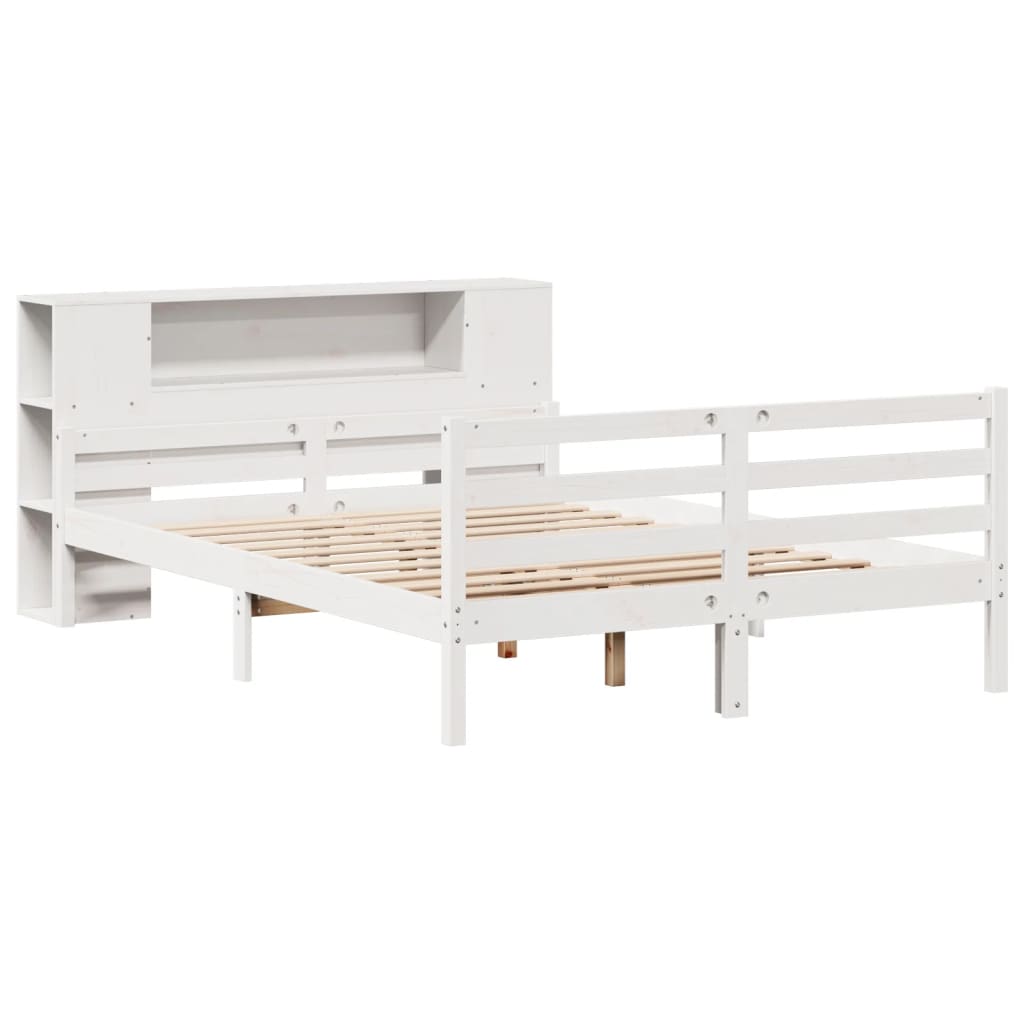 Cama con estantería sin colchón madera maciza blanca 120x200 cm v9892 - Vetonek