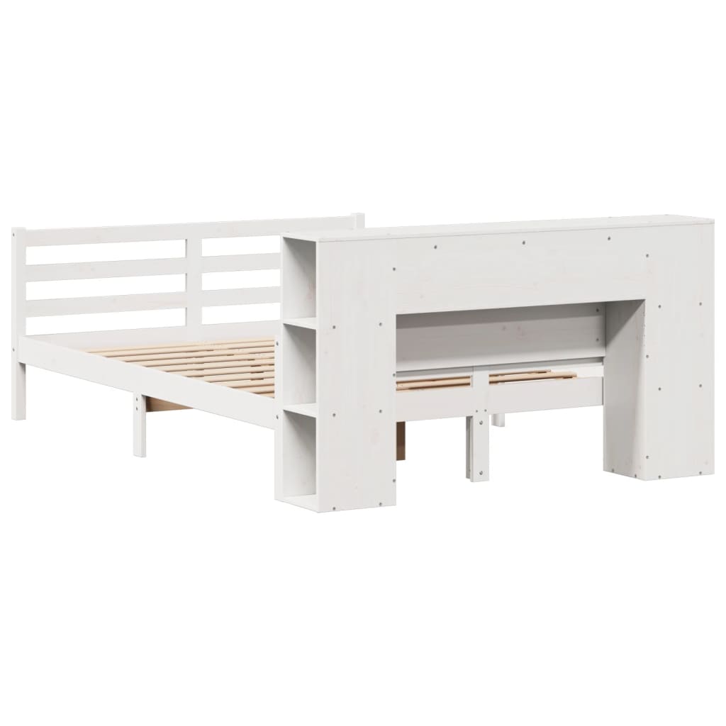 Cama con estantería sin colchón madera maciza blanca 120x200 cm v9892 - Vetonek