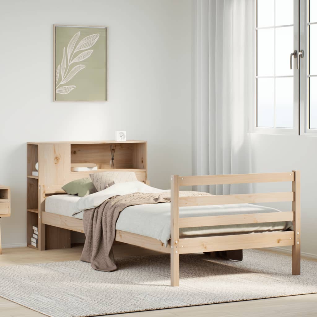 Cama con estantería sin colchón madera maciza de pino 90x200 cm v0041 Vetonek