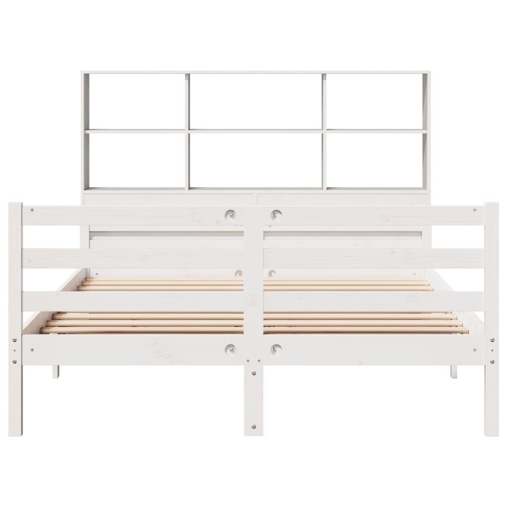 Cama con estantería sin colchón madera maciza blanca 120x200 cm V0232 Vetonek