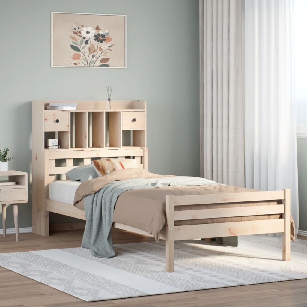 Cama con estantería sin colchón madera maciza de pino 90x200 cm v0447 Vetonek