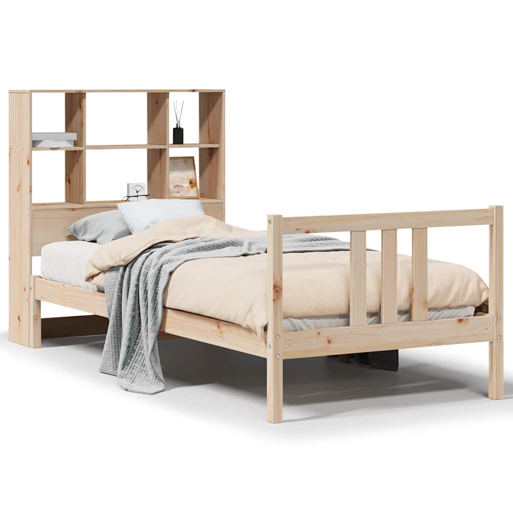 Cama con estantería sin colchón madera maciza de pino 90x190 cm V0881 Vetonek