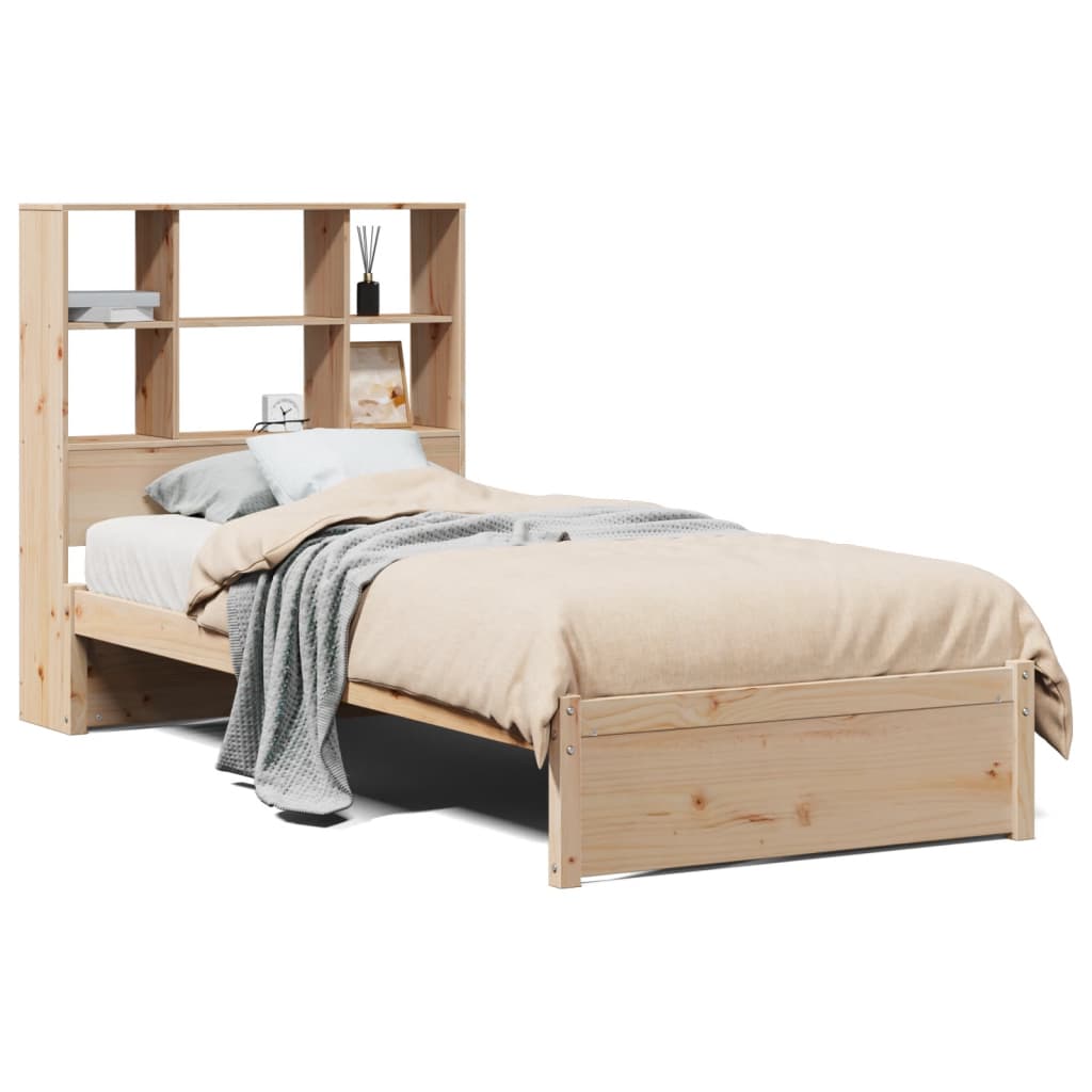 Cama con estantería sin colchón madera maciza de pino 90x190 cm V1666 Vetonek