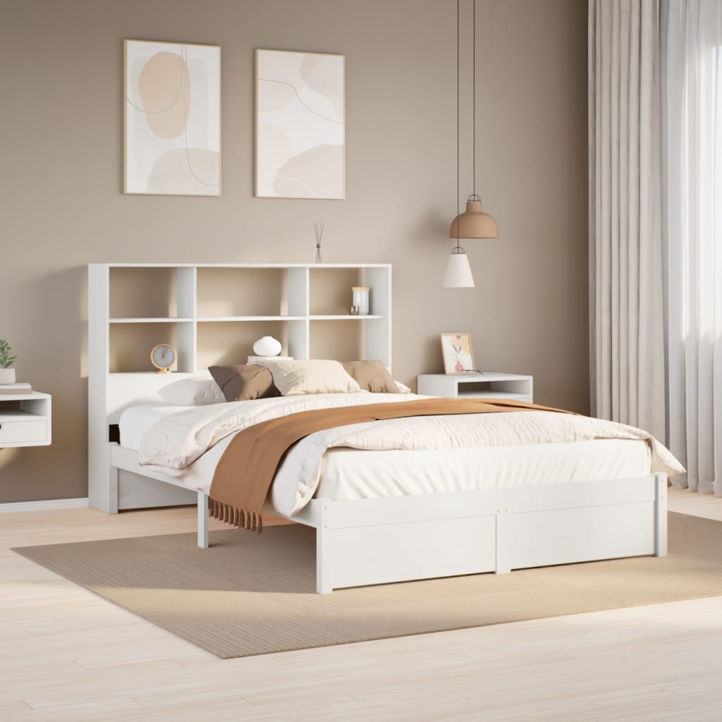 Cama con estantería sin colchón madera maciza blanca 120x190 cm V1697 Vetonek