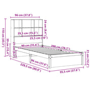 Cama con estantería sin colchón madera maciza de pino 90x200 cm V1741 Vetonek