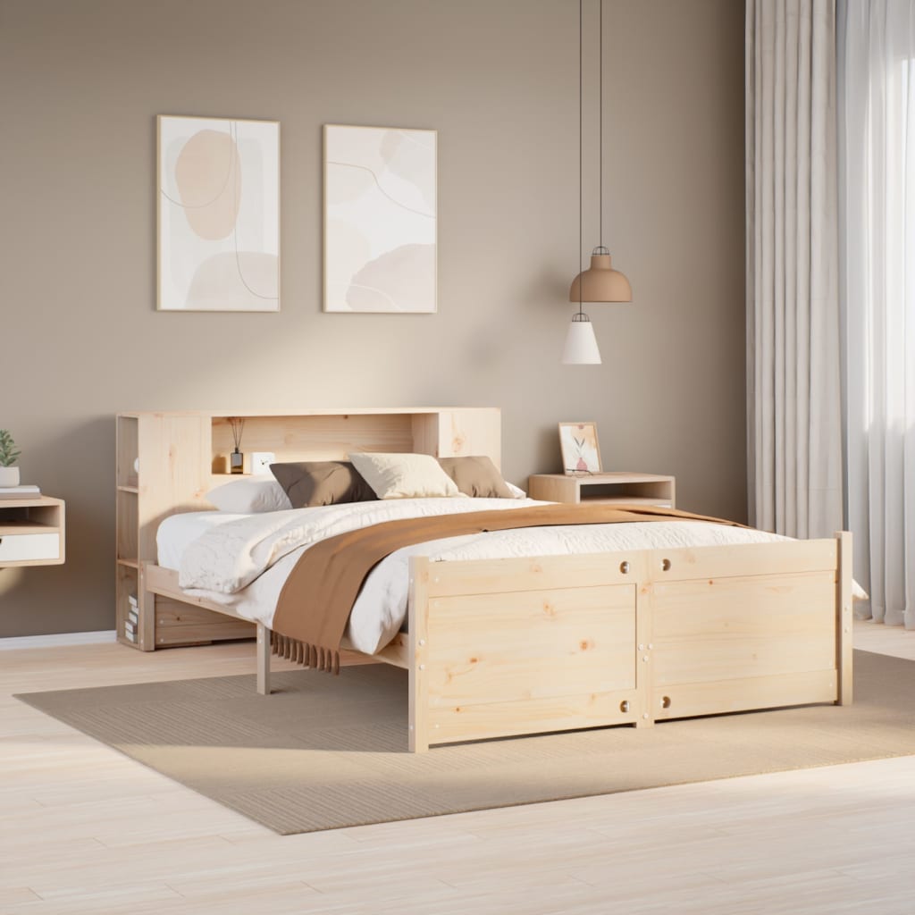 Cama con estantería sin colchón madera maciza de pino 120x190cm V2168 Vetonek