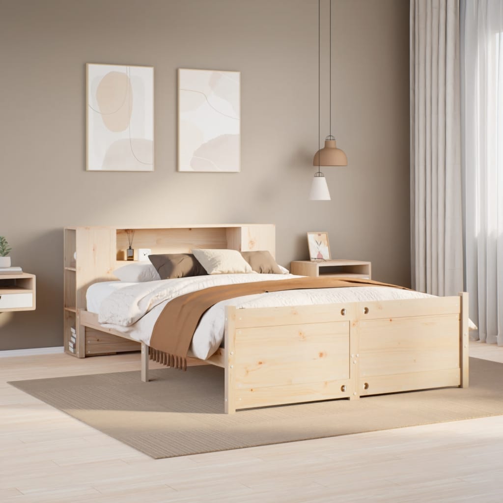 Cama con estantería sin colchón madera maciza de pino 140x190cm V2205 Vetonek