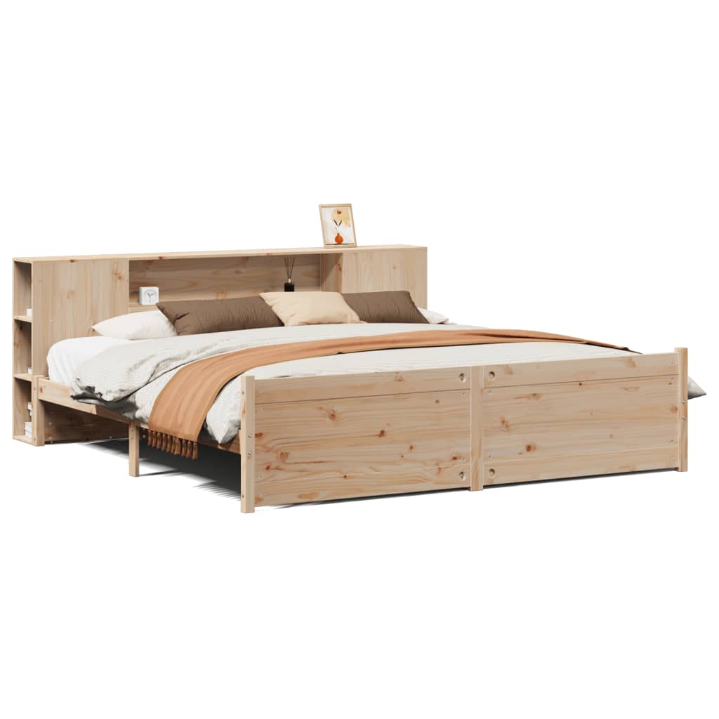 Cama con estantería sin colchón madera maciza de pino 180x200cm V2304 Vetonek