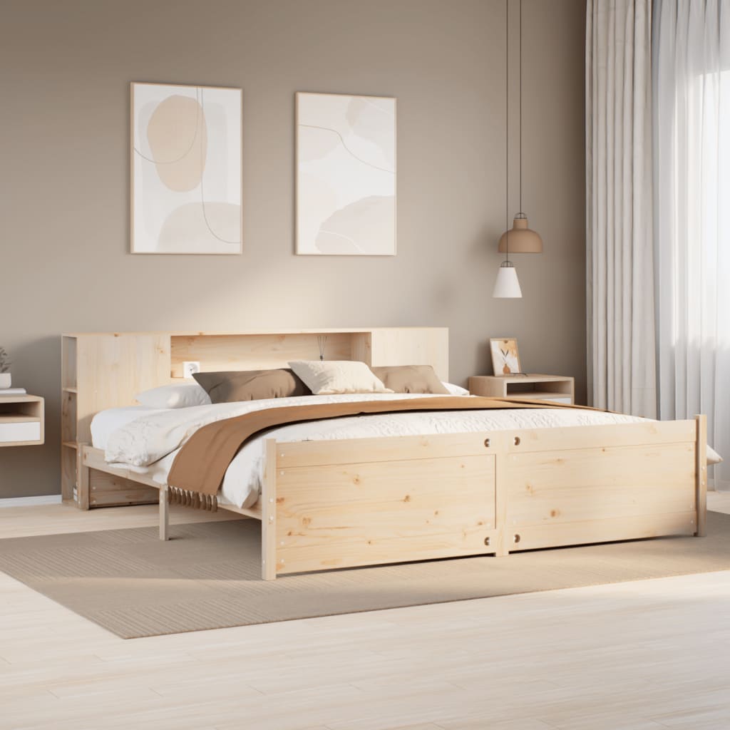 Cama con estantería sin colchón madera maciza de pino 200x200cm V2328 Vetonek