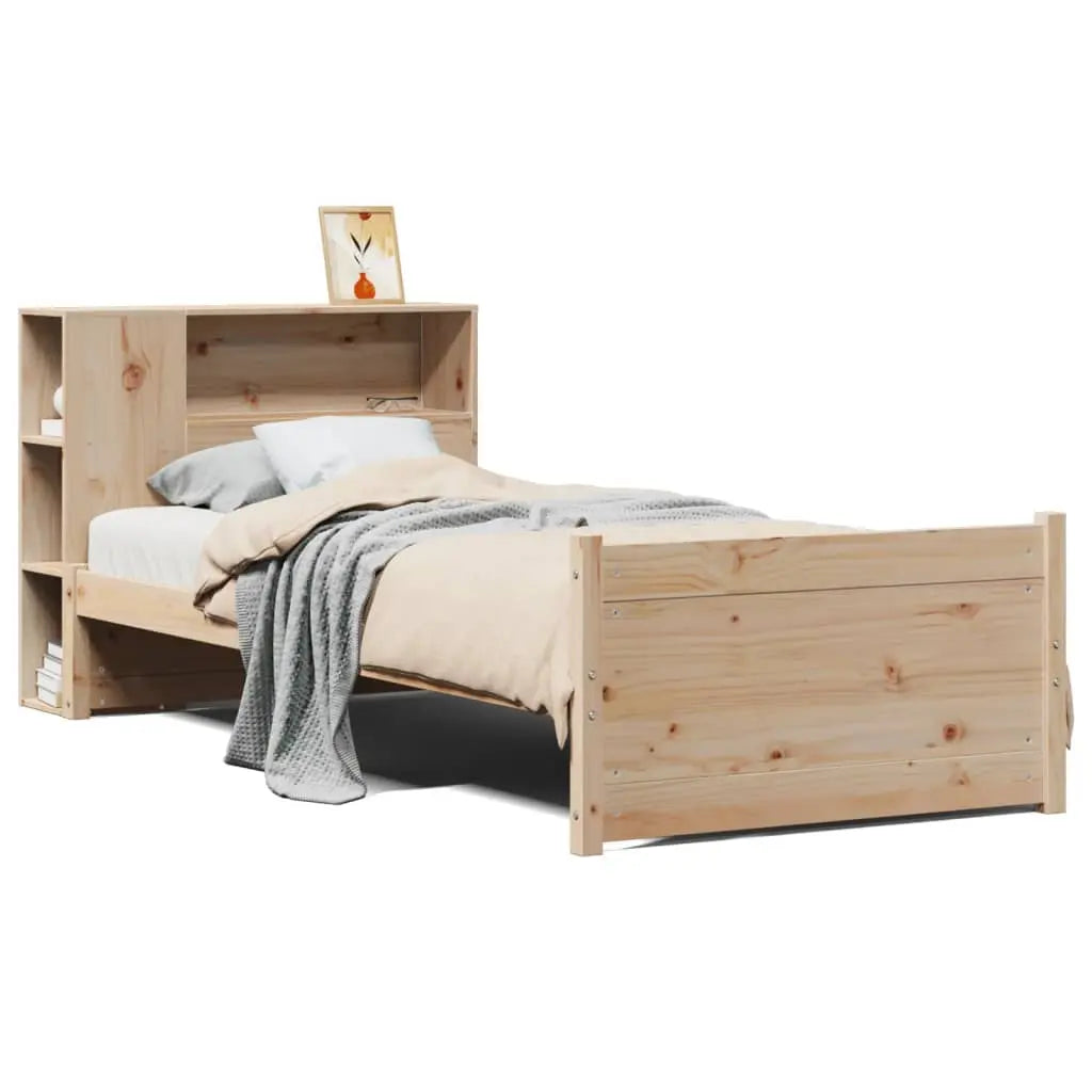Cama con estantería sin colchón madera maciza de pino 90x190 cm V2366 Vetonek