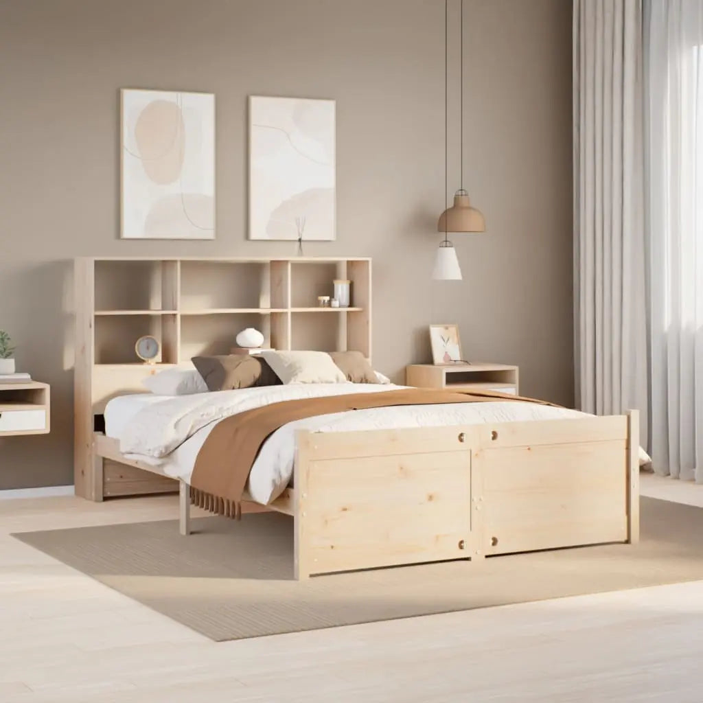 Cama con estantería sin colchón madera maciza de pino 140x190cm V2502 Vetonek