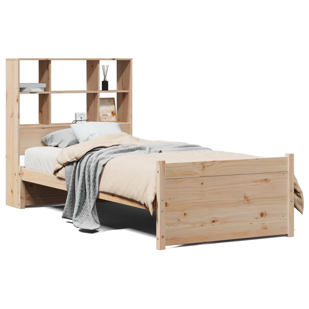 Cama con estantería sin colchón madera maciza de pino 90x200 cm V2526 Vetonek