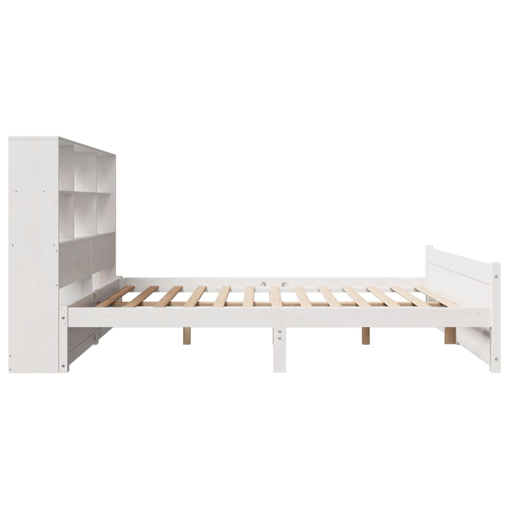 Cama con estantería sin colchón madera maciza blanca 120x200 cm V2571 Vetonek