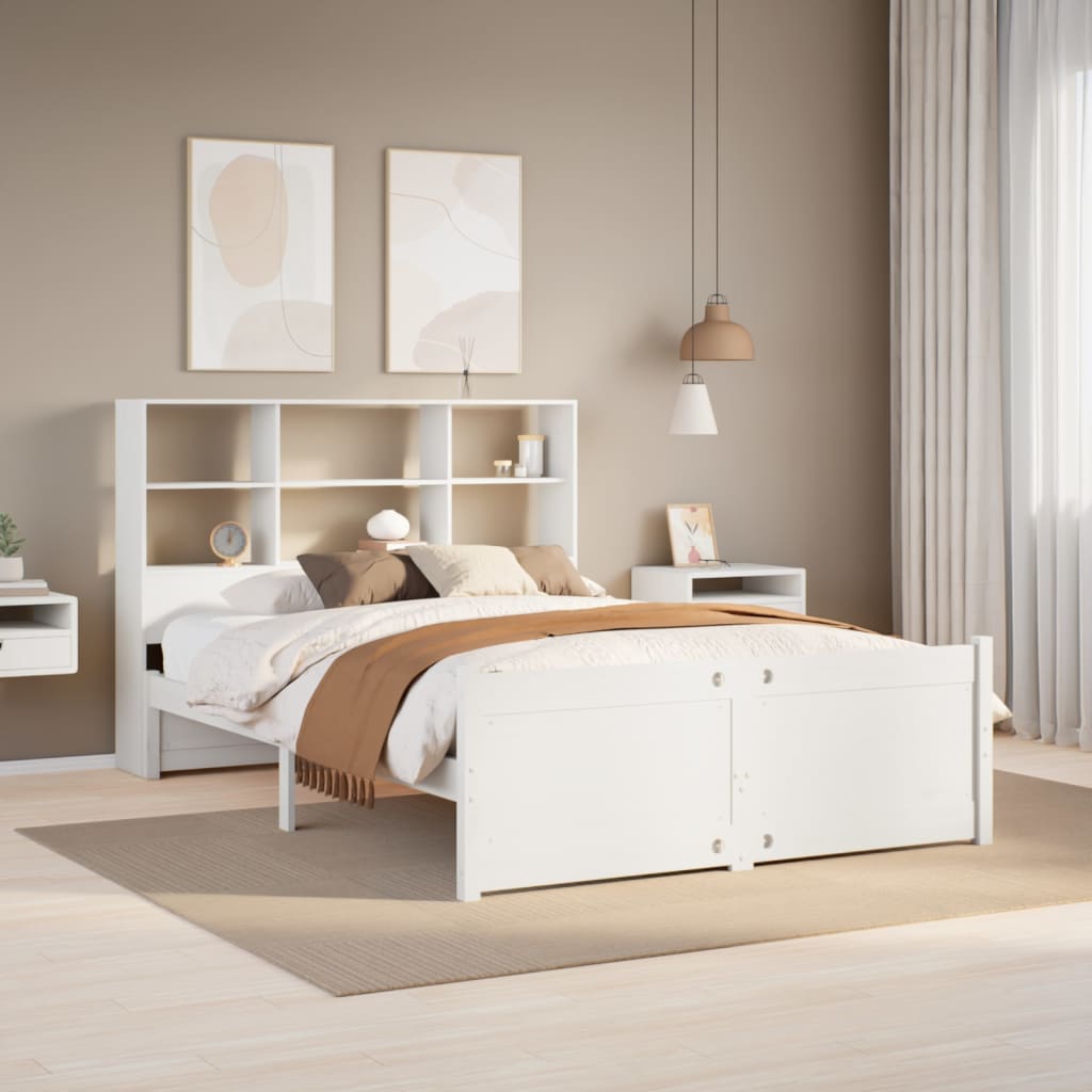 Cama con estantería sin colchón madera maciza blanca 120x200 cm V2571 Vetonek