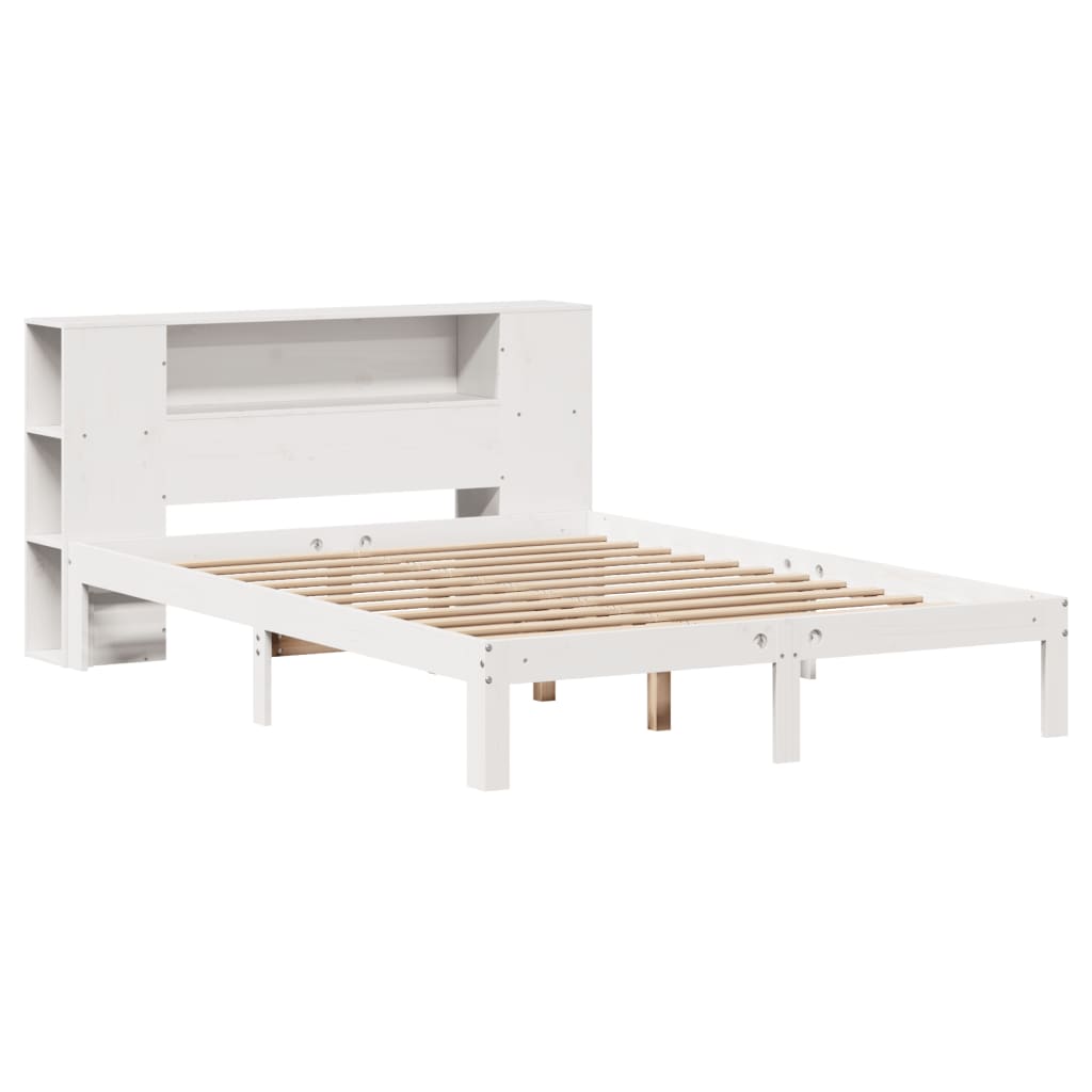 Cama con estantería sin colchón madera maciza blanca 120x190 cm v2953 - Vetonek