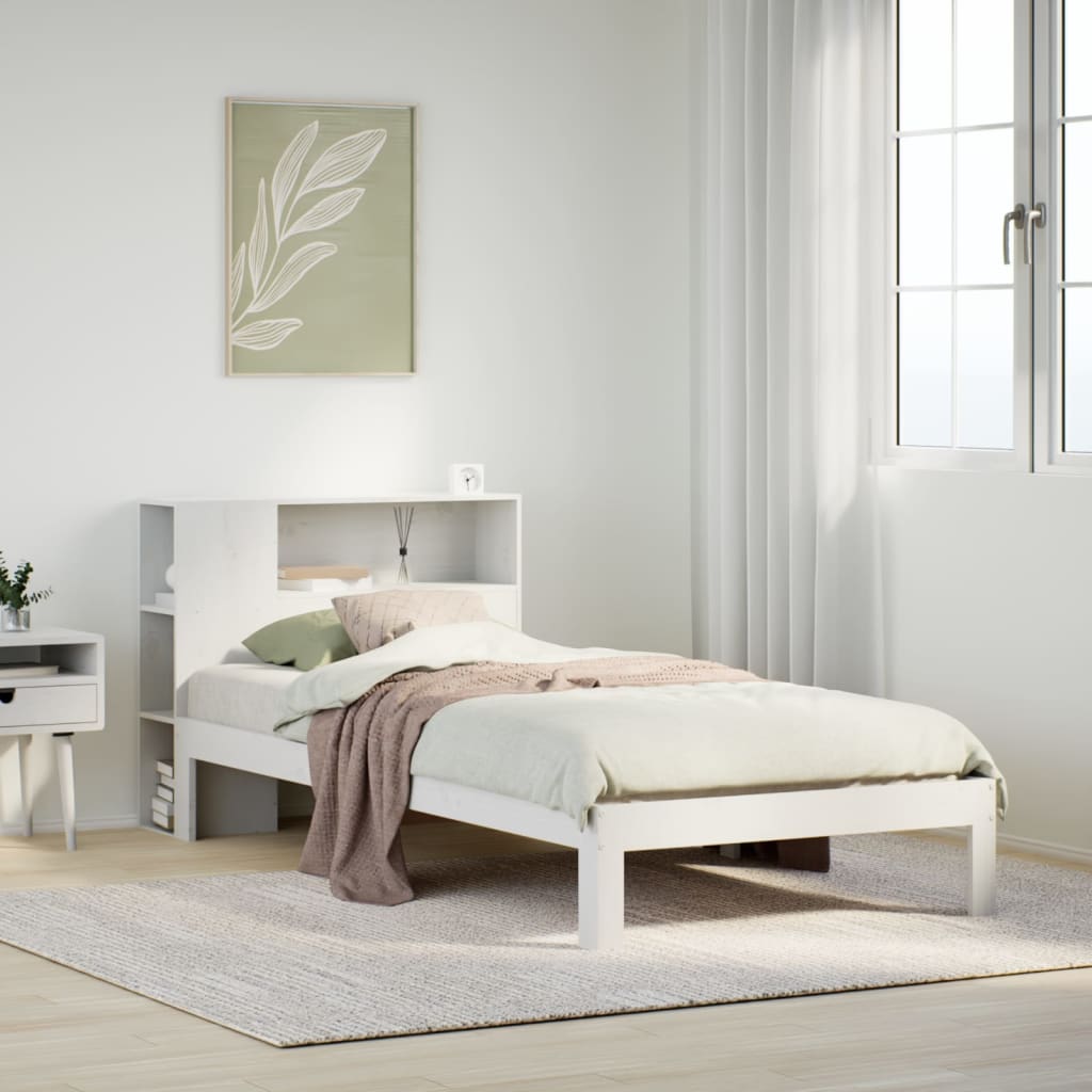 Cama con estantería sin colchón madera maciza blanco 90x200 cm v3264 Vetonek