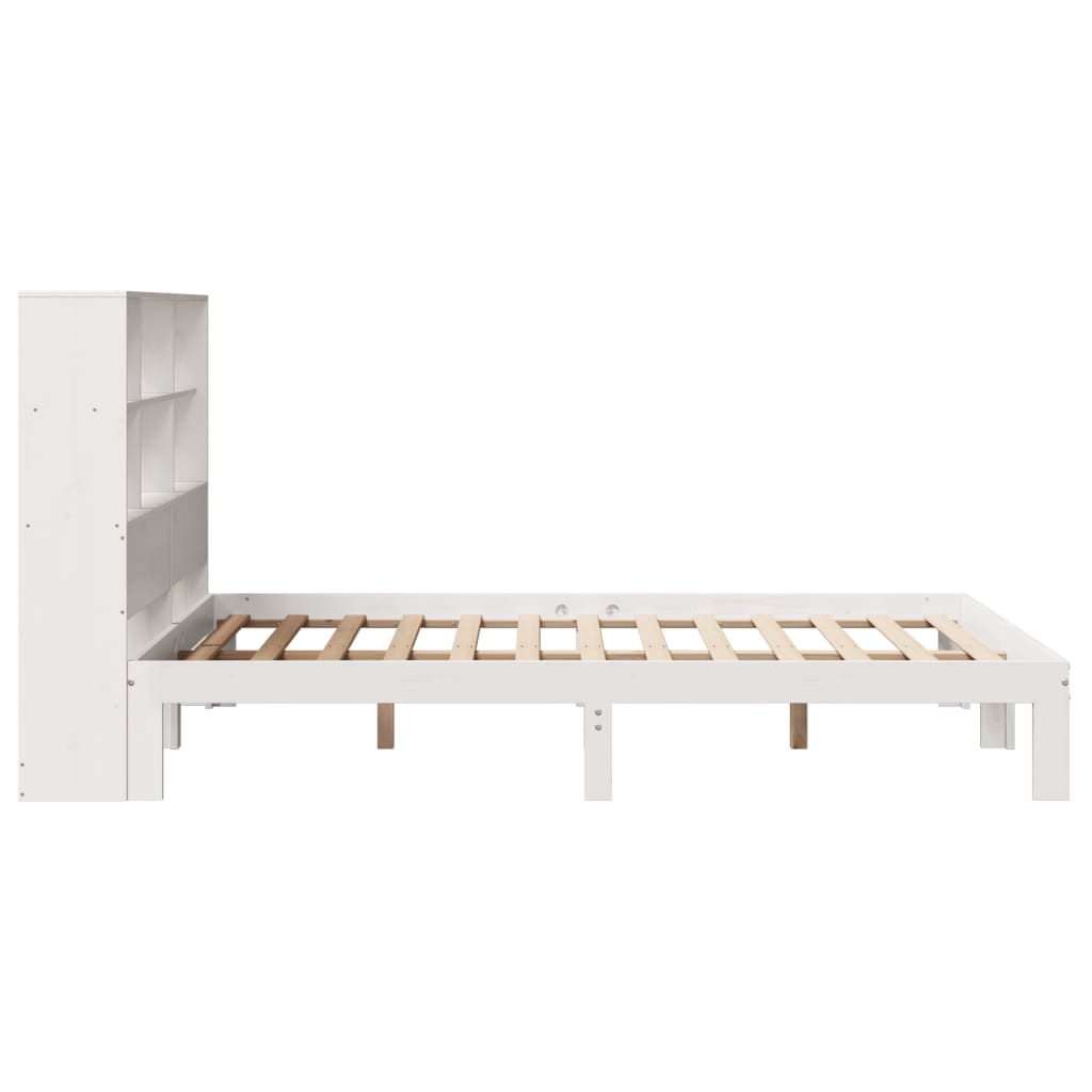 Cama con estantería sin colchón madera maciza blanca 120x190 cm V3387 Vetonek