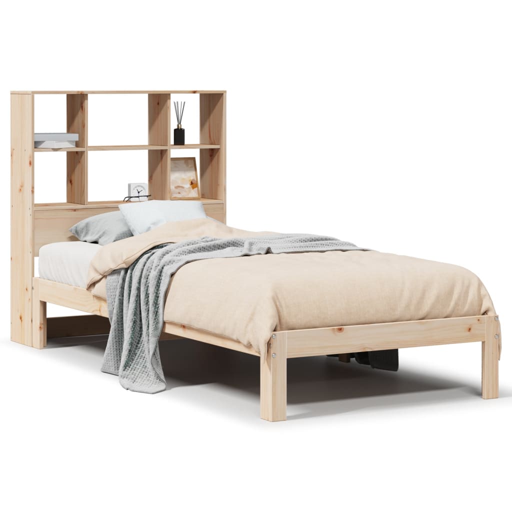 Cama con estantería sin colchón madera maciza de pino 90x200 cm V3431 Vetonek