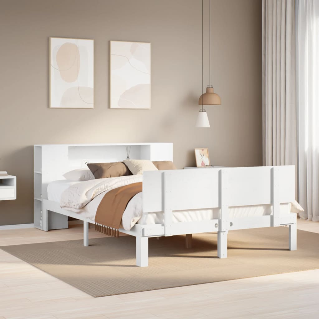 Cama con estantería sin colchón madera maciza blanca 120x190 cm v4124 Vetonek