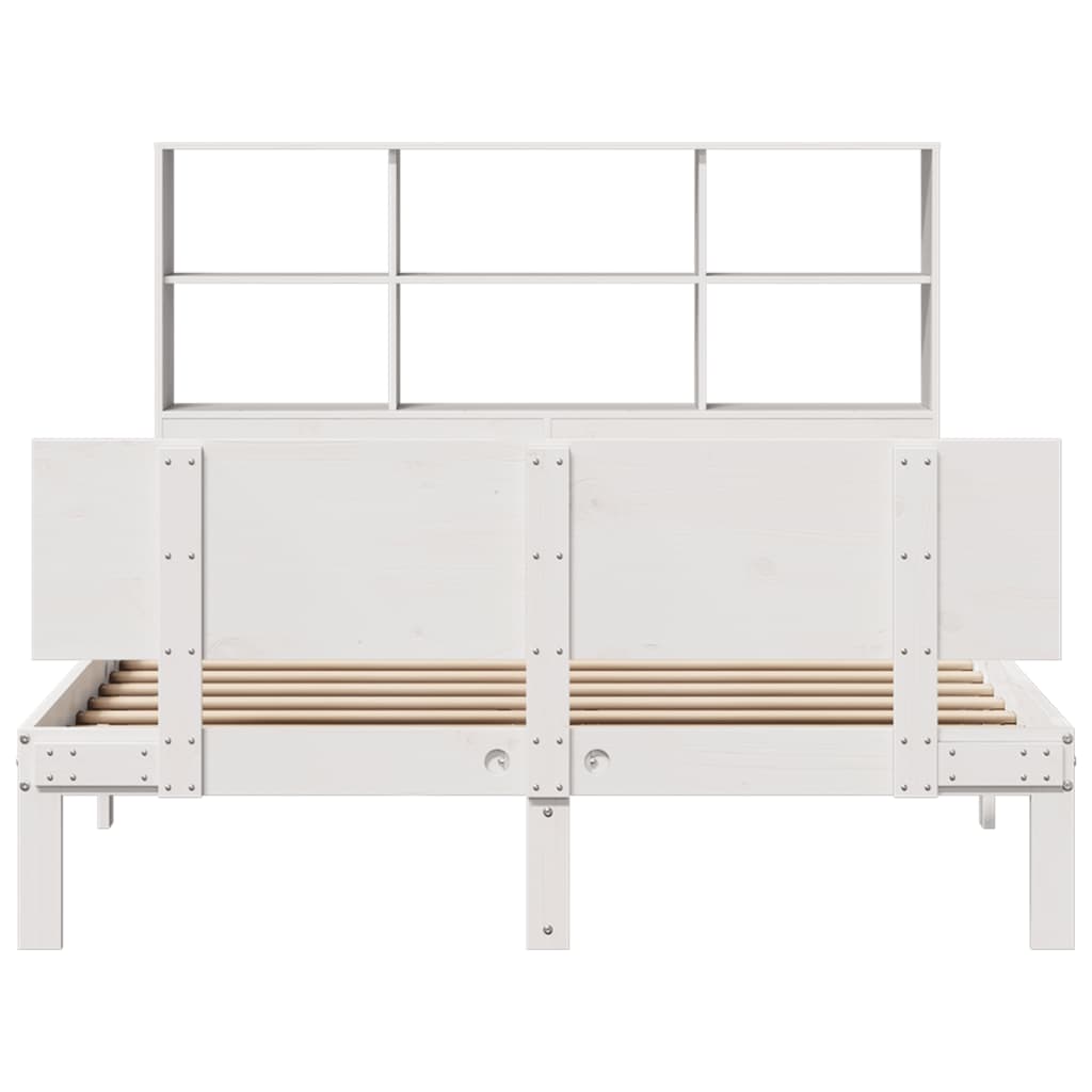 Cama con estantería sin colchón madera maciza blanca 120x200 cm V4520 Vetonek