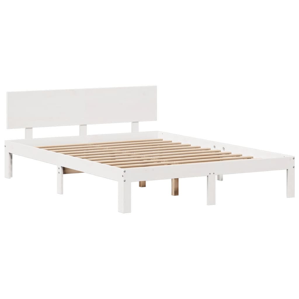 Cama con estantería sin colchón madera maciza blanca 120x200 cm V4520 Vetonek