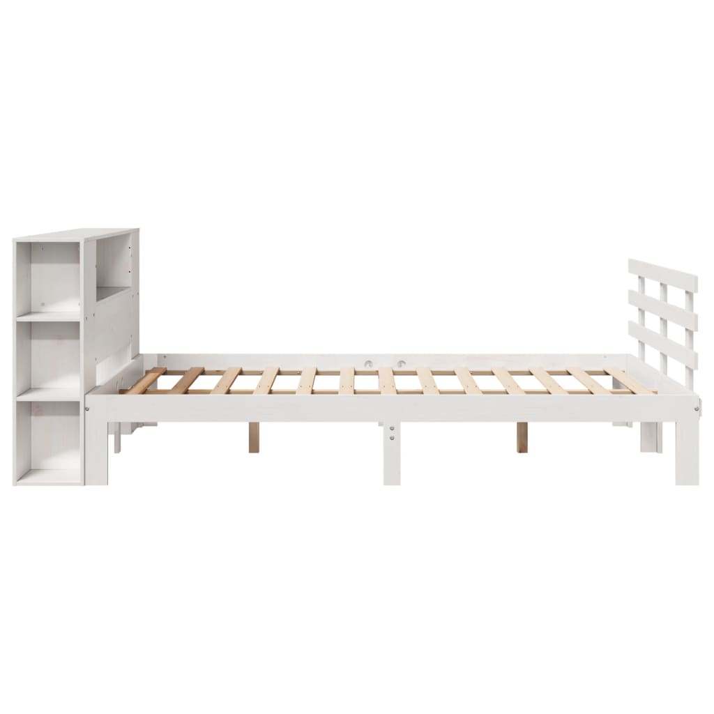 Cama con estantería sin colchón madera maciza blanca 120x200 cm v4964 - Vetonek