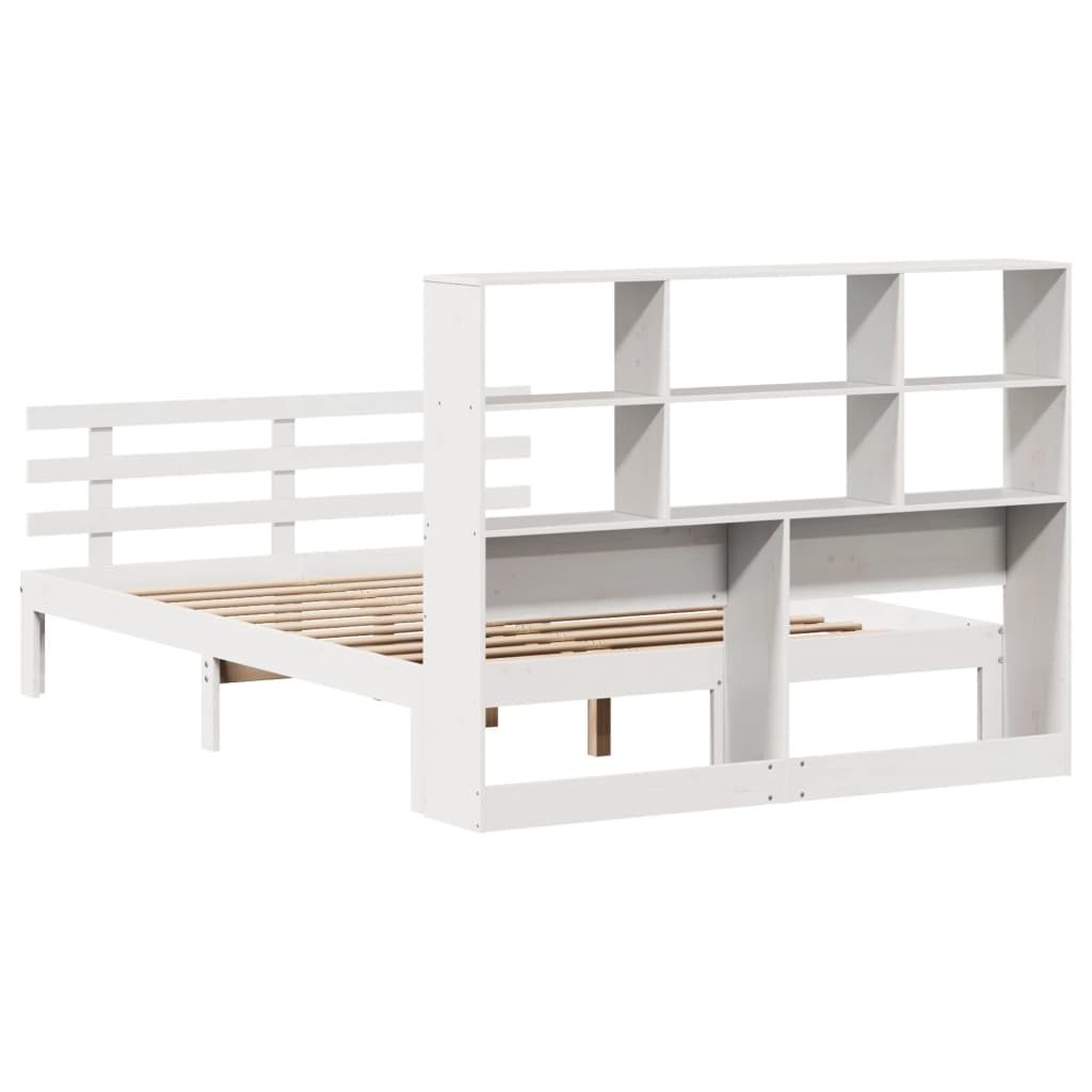 Cama con estantería sin colchón madera maciza blanca 120x190 cm V5336 Vetonek