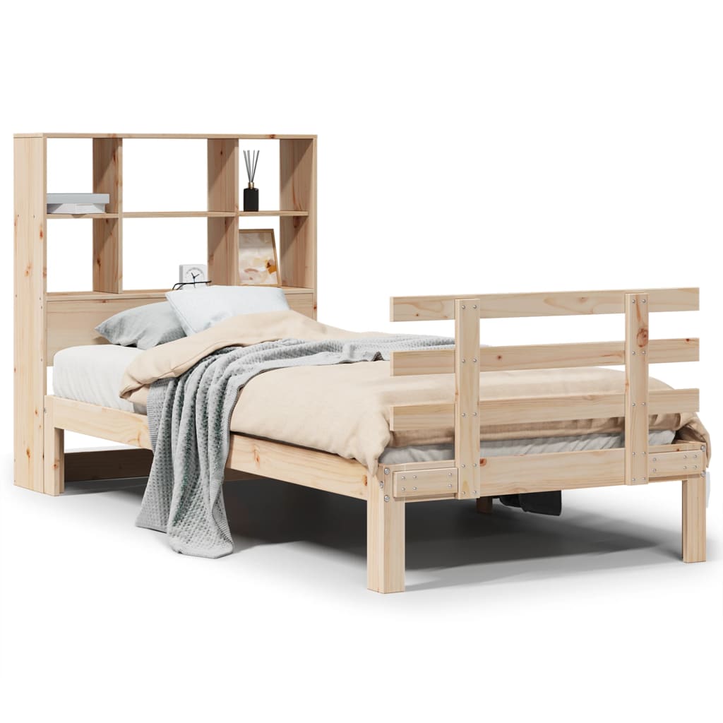 Cama con estantería sin colchón madera maciza de pino 90x200 cm V5381 Vetonek
