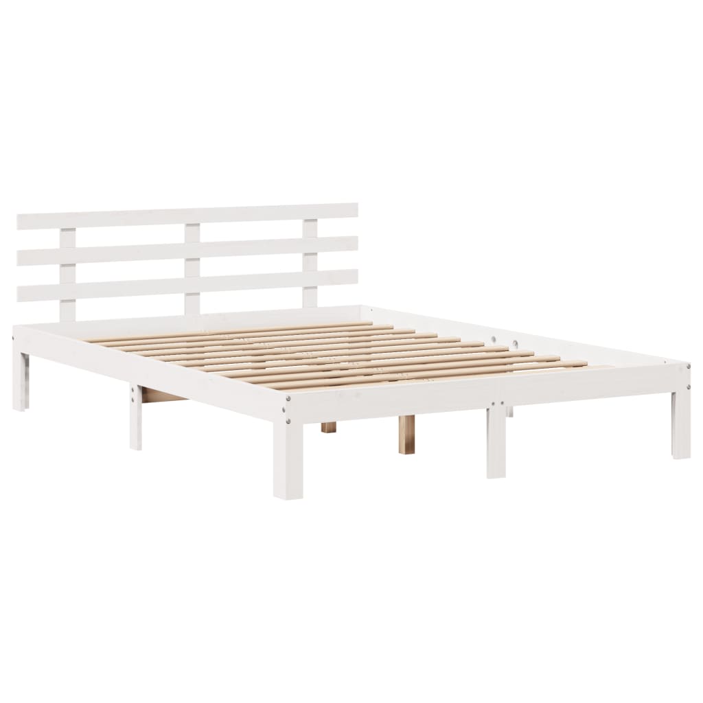 Cama con estantería sin colchón madera maciza blanca 120x200 cm V5435 Vetonek