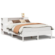 Vetonek Cama con estantería sin colchón madera maciza blanca 120x190 cm