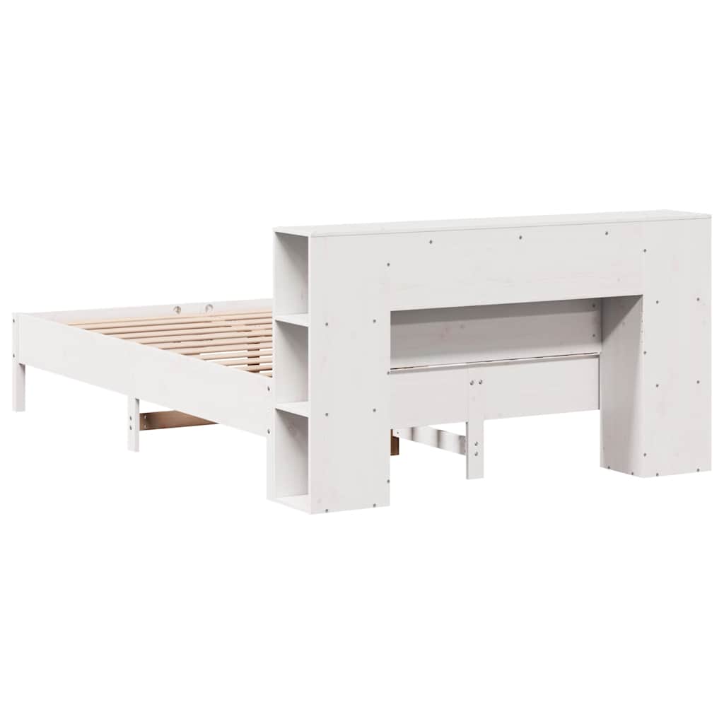 Cama con estantería sin colchón madera maciza blanca 120x190 cm - Vetonek
