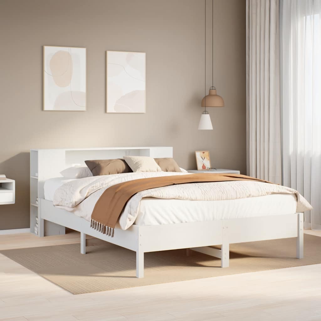Cama con estantería sin colchón madera maciza blanca 120x190 cm v6319 Vetonek