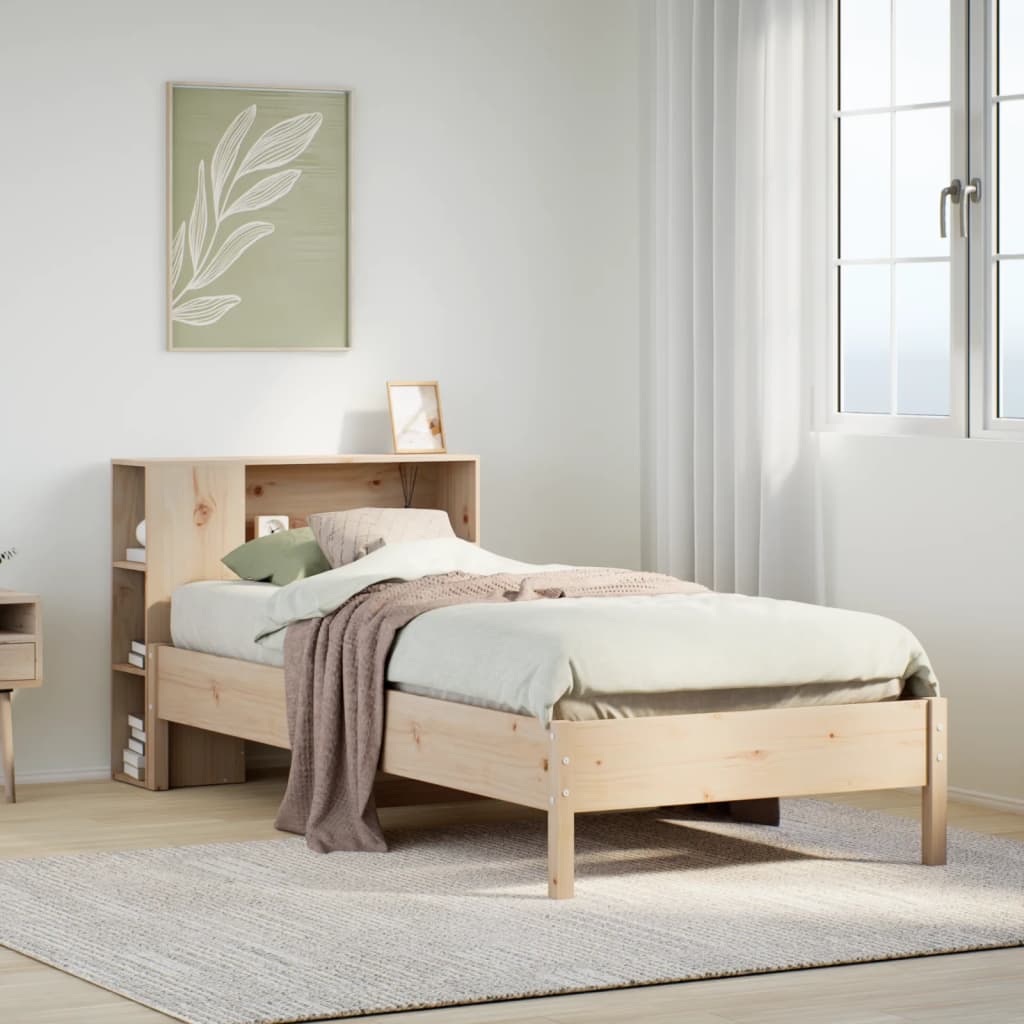 Cama con estantería sin colchón madera maciza de pino 90x200 cm v6364 Vetonek