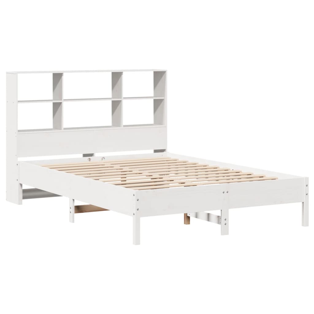 Cama con estantería sin colchón madera maciza blanca 120x200 cm V6616 Vetonek