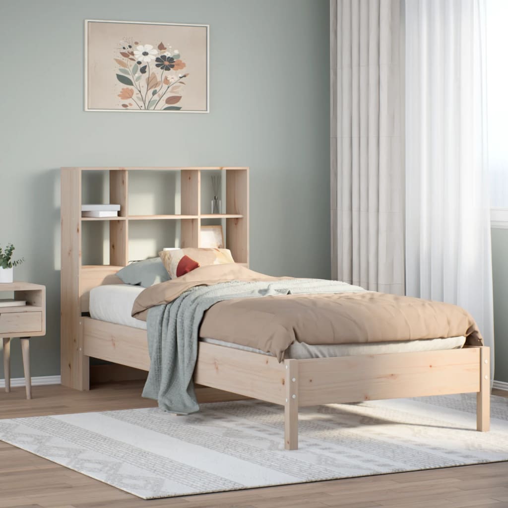 Cama con estantería sin colchón madera maciza de pino 90x200 cm V6661 Vetonek